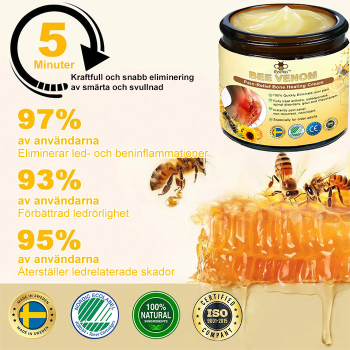 ✅Officiell butik: flysmus™ Bee-Venom Pain-Relief Bone Healing Cream👨⚕️ Godkänd av Svenska Ortopediska Föreningen (SOF) (Minskar ledvärk, rodnad,svullnad, stelhet,värme, ömhet och ledtrötthet)